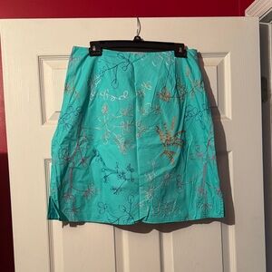 Willi Smith Turquoise Floral Embroidered A-Line Skirt